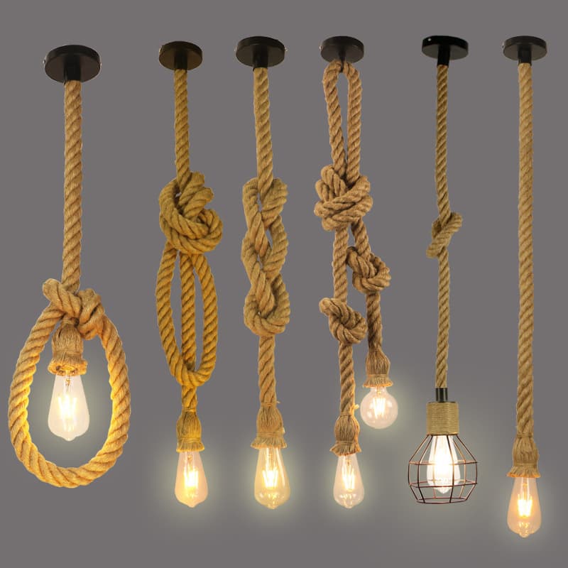 American Retro Industrial Style Theme Restaurant Chandelier Cafe Leisure Bar Clothing Store Hemp Rope Decorative Lamps