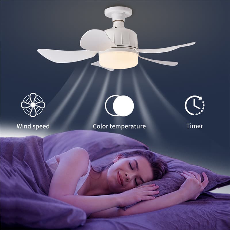 Cross-Border E27 Screw Dimmable Smart Remote Control Led Fan Lamp Bedroom Aromatherapy Plastic Small Fan Lamp