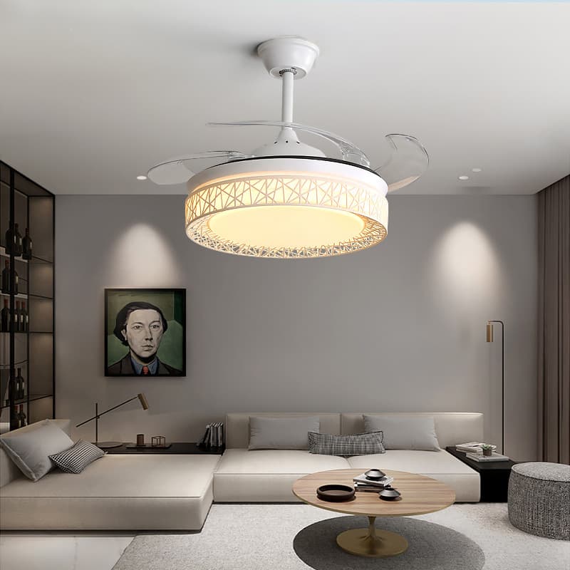 Ceiling Fan Light Led Bedroom Modern Zhongshan Living Room Lighting Decoration Restaurant Invisible Cross-Border Simple Fan Light High-End