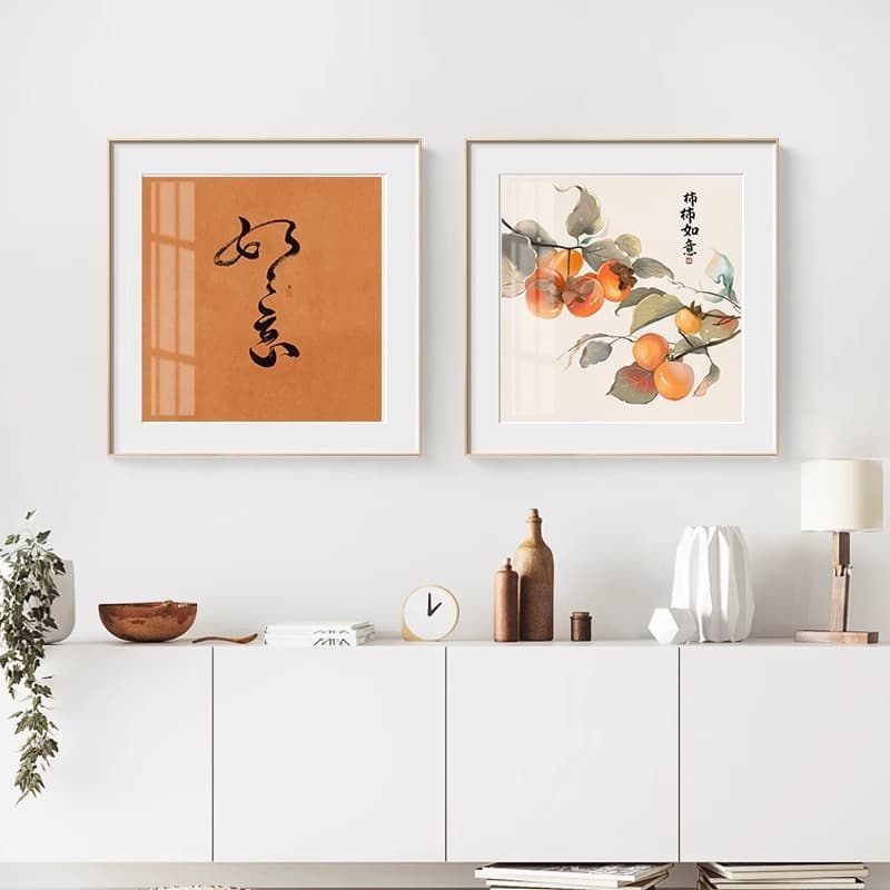 New Chinese Restaurant Decorative Painting Zen Background Wall Hanging Painting Persimmon Ruyi Dining Room Mural Good Moral Lie Hanging Painting