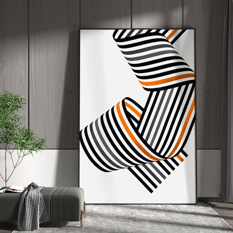 Modern Light Luxury Living Room Entrance Decorative Painting Abstract Lines Spiral Stairs Overlooking Art Black and White Background Wall Corridor