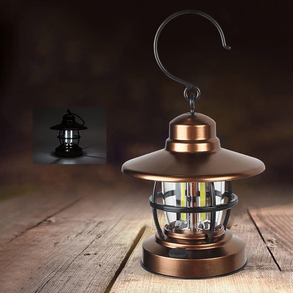 Solar rechargeable camping lamp retro lantern outdoor tent camping lamp USB simulation flame fishing emergency