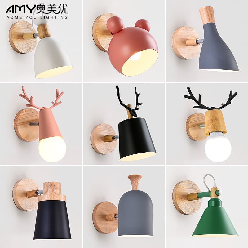 Nordic wall lamp bedroom bedside lamp macaron modern minimalist living room background wall decoration children's room lamps wholesale