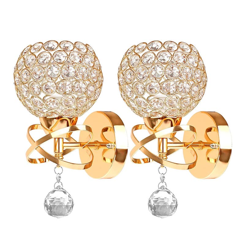 Cross-border crystal wall lamp warm bedroom bedside wall lamp wrought iron elbow crystal wall lamp dining room living room aisle lamps