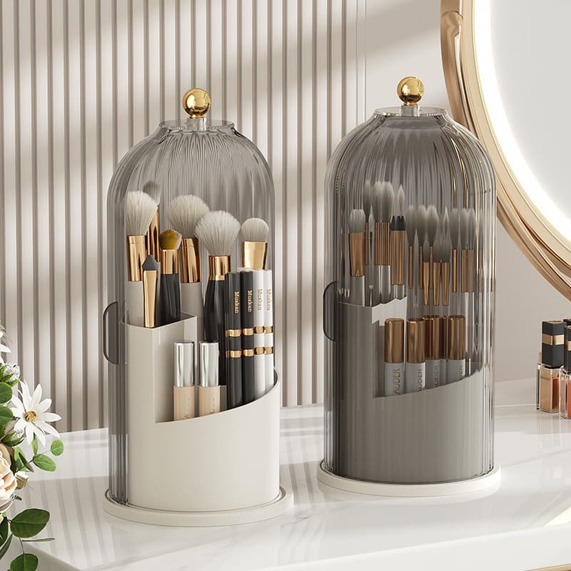 Light Luxury Bird Cage Cover Cosmetics Storage Box Transparent Plastic Makeup Box with Lid Desktop Rotatable Compartment Storage Rack