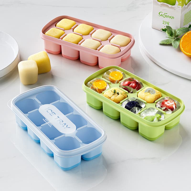 Wholesale Household Food-Grade Ice Box New Commercial Homemade Fruit Ice Cube Eight-Compartment Silicone Ice Tray Mold with Lid