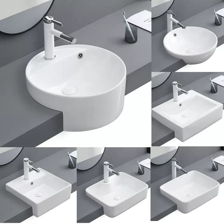 Semi-Embedded Washbasin Square Ceramic Washbasin Medium Basin Countertop Narrow Basin Washbasin Round Semi-Hanging Basin