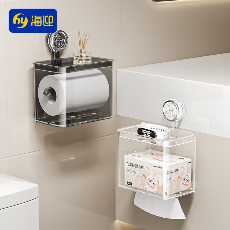 Suction Cup Tissue Box Bathroom Wall-Mounted Towel Storage Box Toilet Paper Box Punch-Free Toilet Paper Box