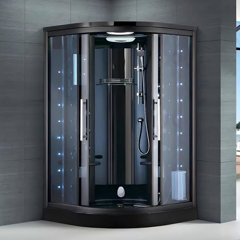 1.2m 2-Person Sauna Steam Room with Shower Function Black Acrylic Tempered Glass Wet Steam Room Shower Room