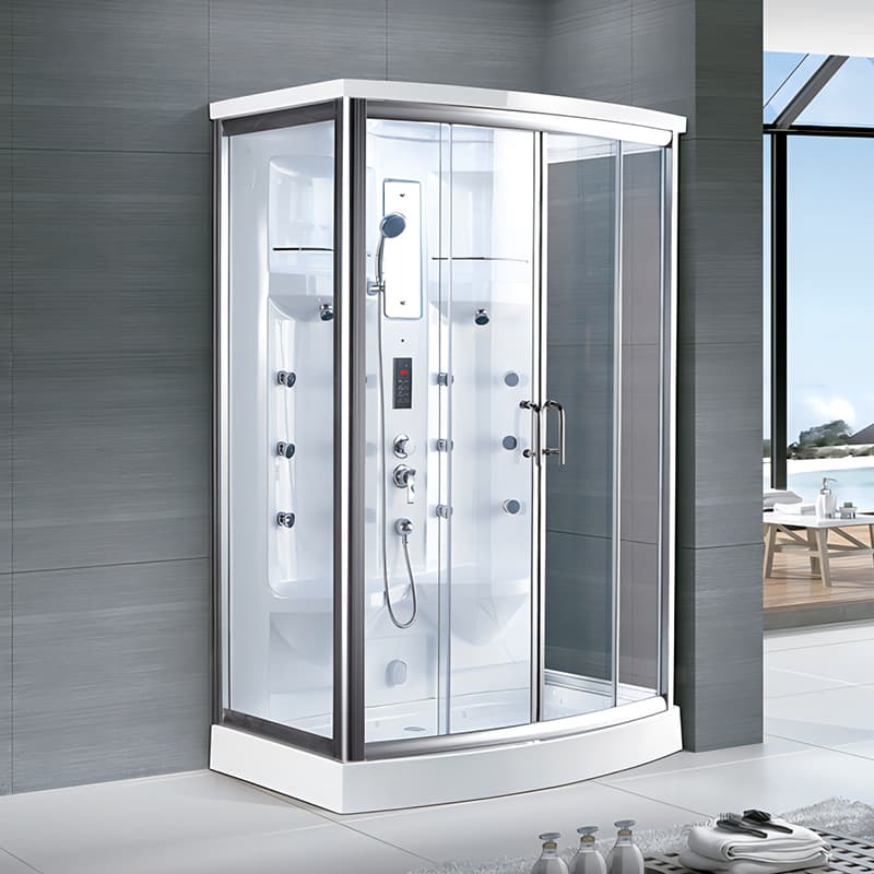 Indoor Bathroom 2 Person Sauna Room Computer Control Wet Steam Shower Room Acrylic Back Panel with Foot Massager