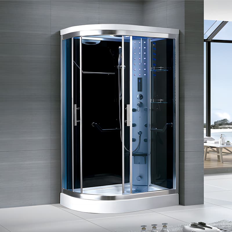 Luxury Arc Fan-Shaped Single and Double Family Steam Shower Room with Multi-Color Led Lighting Massage Function