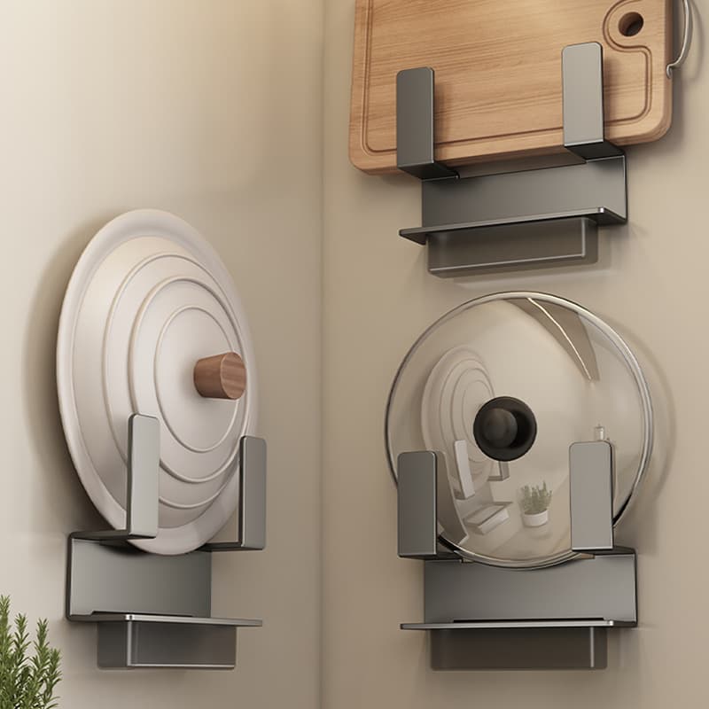 Kitchen Pot Lid Rack, No-Drill Wall-Mounted Cutting Board Storage Rack, Multifunctional Wall Storage Organizer Shelf