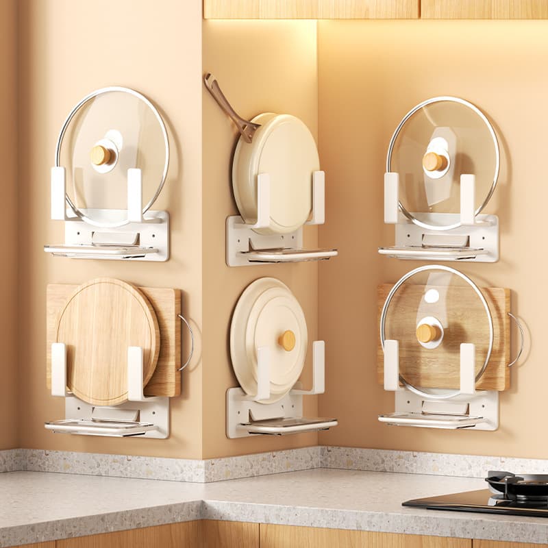 No-Drill Pot Lid Holder Wall-Mounted Space Aluminum Kitchen Storage Rack for Cutting Boards and Chopping Boards