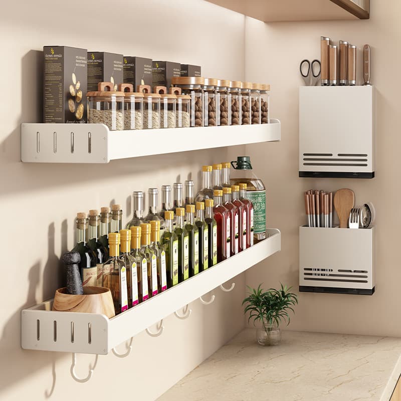 White Kitchen Storage Rack Without Punching Seasoning Rack Wall-Mounted Chopsticks Knife Holder Household Multi-Functional Storage Rack