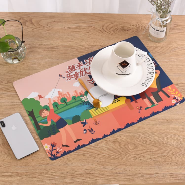 Creative Waterproof Dining Table Mat Simple Plastic Non-Slip Mat Printed Rectangular PVC Heat Insulation Mat