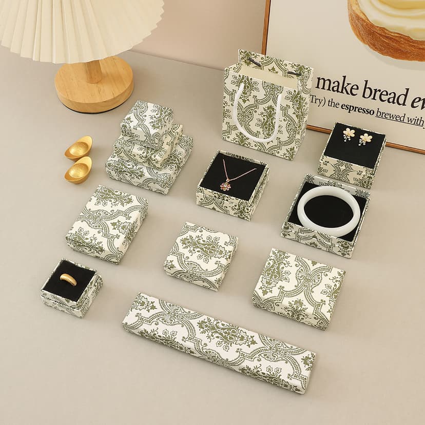 Exquisite Retro Printed Jewelry Box Bracelet Necklace Jewelry Heaven and Earth Cover Olive Green Holiday Gift Storage Packaging Box