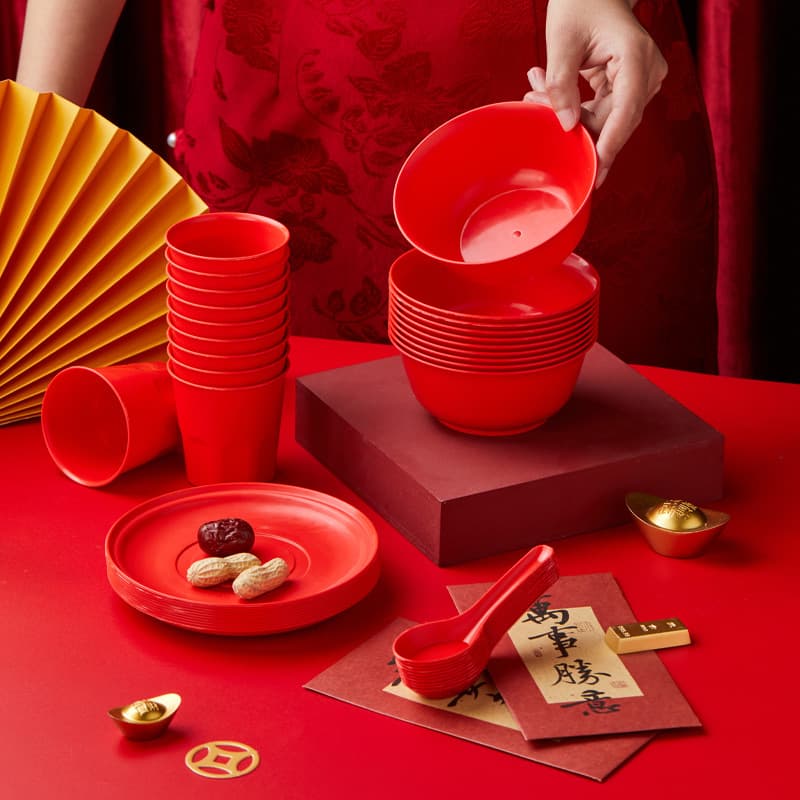 Disposable Wedding Reception Bowl suit Red Rice Bowl Sweet Soup Bowl Wash-free Rice Husk Thickened Banquet Wash-free