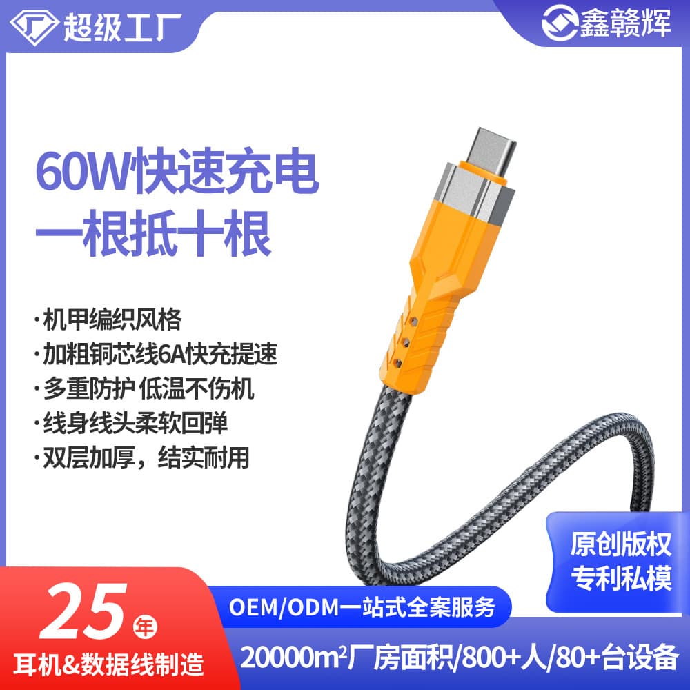 3A Dual Type-C Head Pd60W Mobile Phone and Computer Fast Charging Cable 10g Data Transmission Male-To-Male Mobile Hard Disk Cable