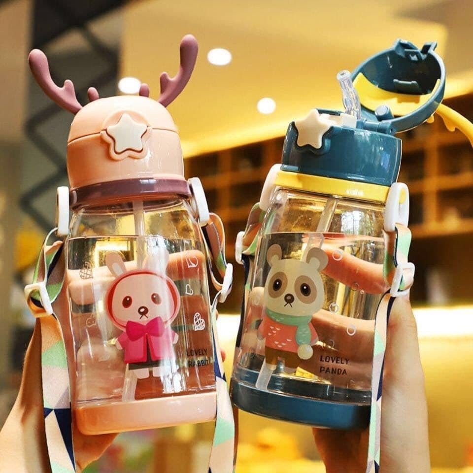 Children's Water Cup Kindergarten Primary School Students' Baby Drop-resistant Cup Cute Girl Student Antler Water Kettle with Straw