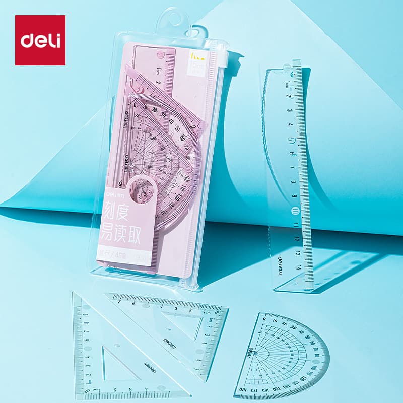 Deli 79511 Student Set Ruler Literary Small Fresh Set Ruler Student Ruler Drawing Set Four-piece Set