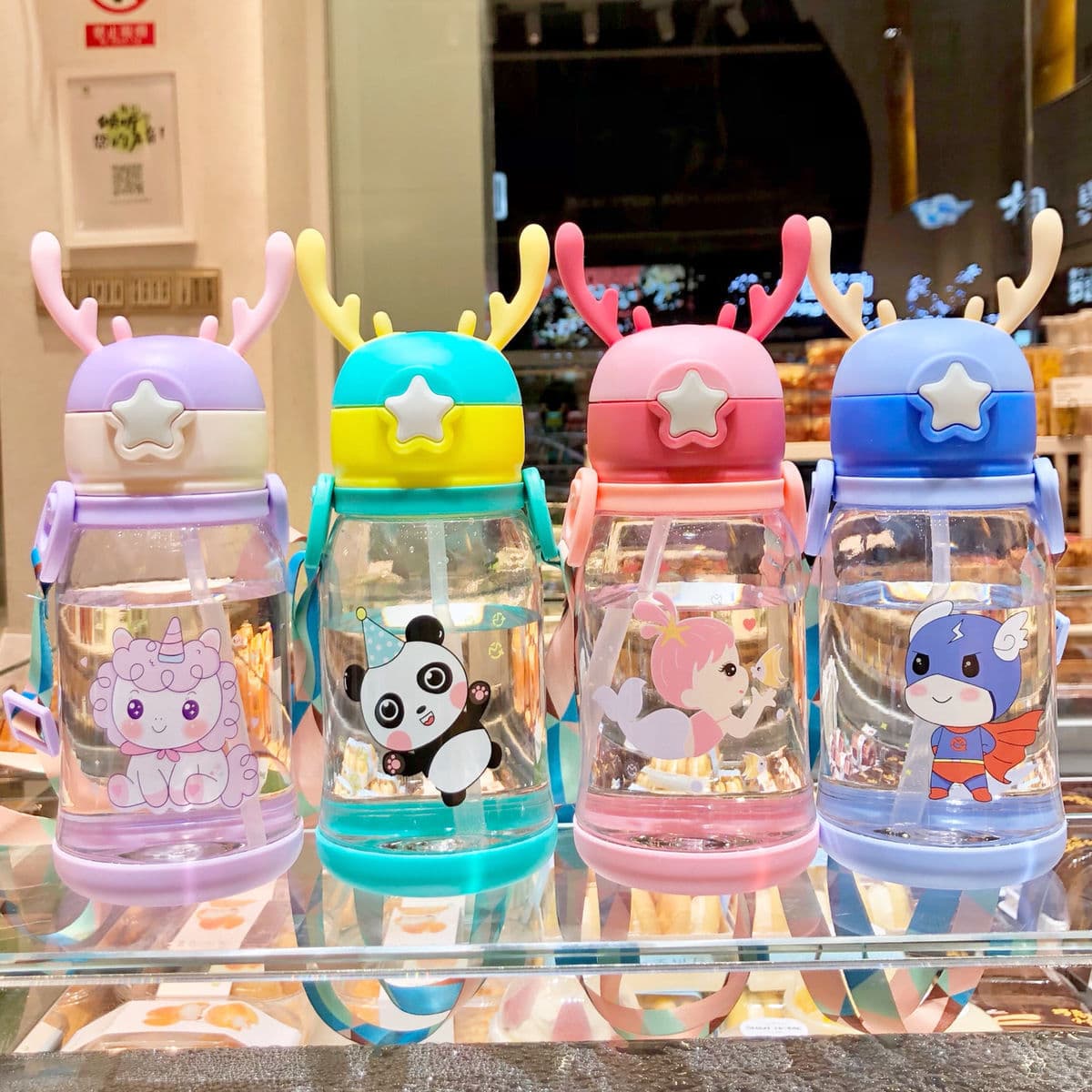 Children's straw cup drinking cup male and female baby leak-proof cute antler kettle primary school student drop-resistant portable water Cup