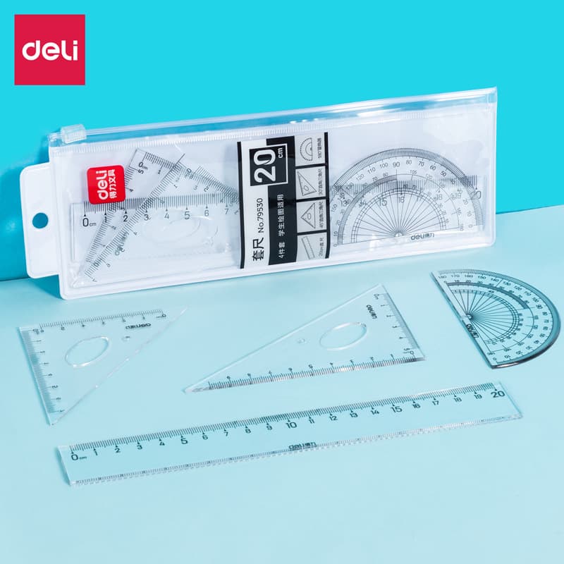 Deli 79530 ruler set student set ruler with ruler triangle ruler protractor set ruler learning stationery set ruler