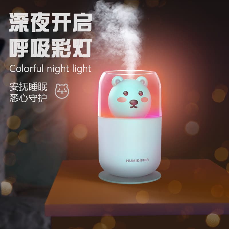 Minghao Y06 Cute Bear Colorful Breathing Lamp Humidifier Portable Study Bedroom Home and Car Dual-Use Gift Air Conditioner