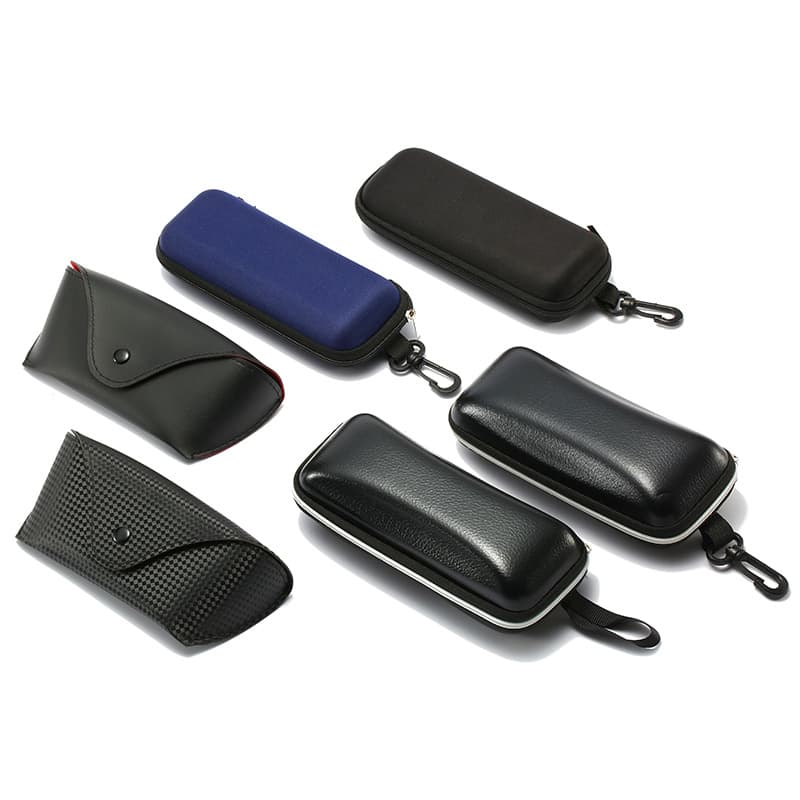 Customized, Fashionable Artificial Glasses Case Black Square Anti-Stress Glasses Case Button Glasses Case Zipper Case Custom