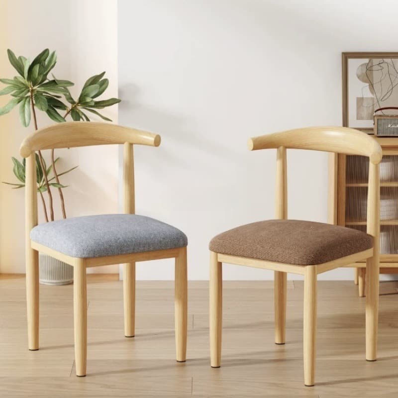 Dining Chair for Home Use, Natural Wood Style Desk Stool, Modern Minimalist Dining Room Chair with Backrest, Solid Wood and Iron Art Horn Chair