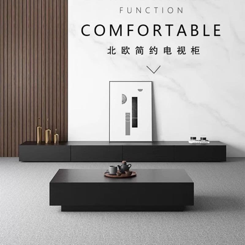 Solid Wood TV Cabinet Coffee Table Modern Simple Living Room Home High-Level Landing Light Luxury Black TV Cabinet