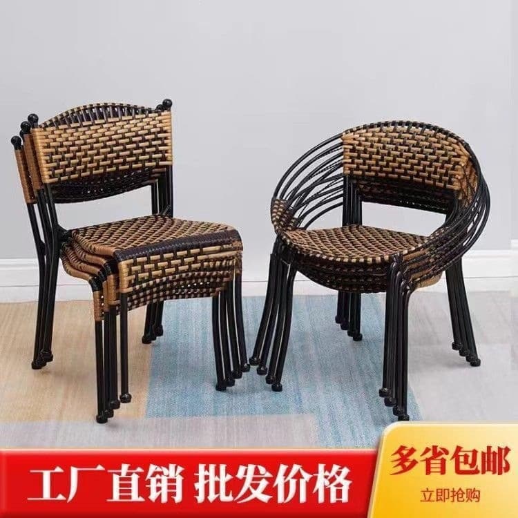 Household Small Rattan Chair with Backrest, Living Room Balcony Leisure Chair, Handmade Woven Rattan Chair, Low Stool, Dining Chair