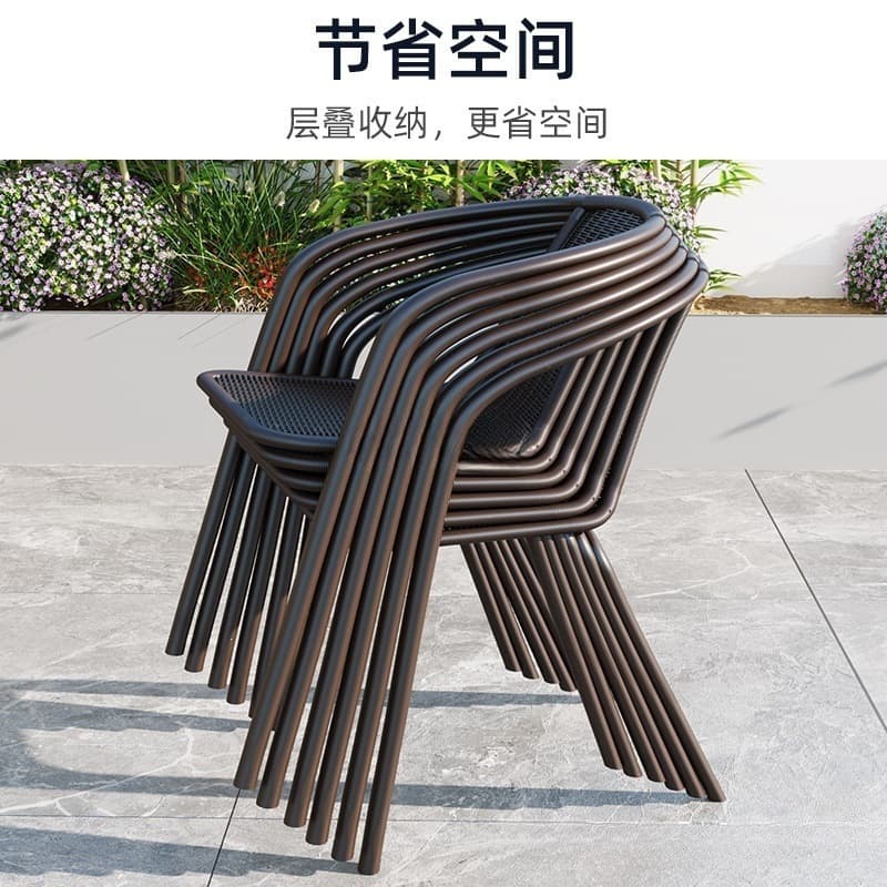 Outdoor Milk Tea Shop Chair with Backrest, Leisure Outdoor Balcony Rattan-Like Chair, Outdoor Single-Use Home Stacking Commercial Dining Chair