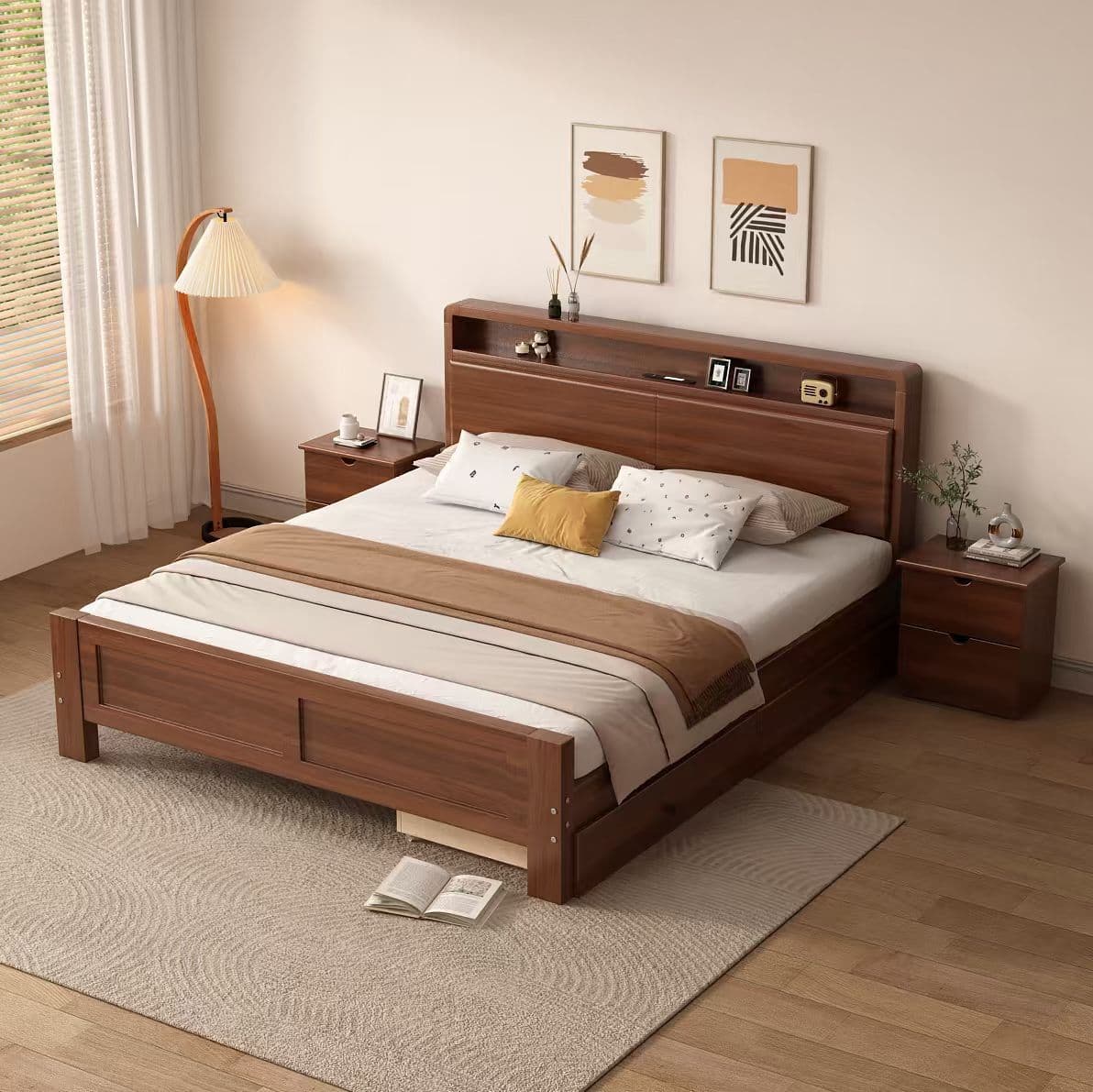 New Solid Wood Bed Modern Minimalist 1.8m X 2m Double Bed for Home Bedroom 1.5m X 2m Single for Rent