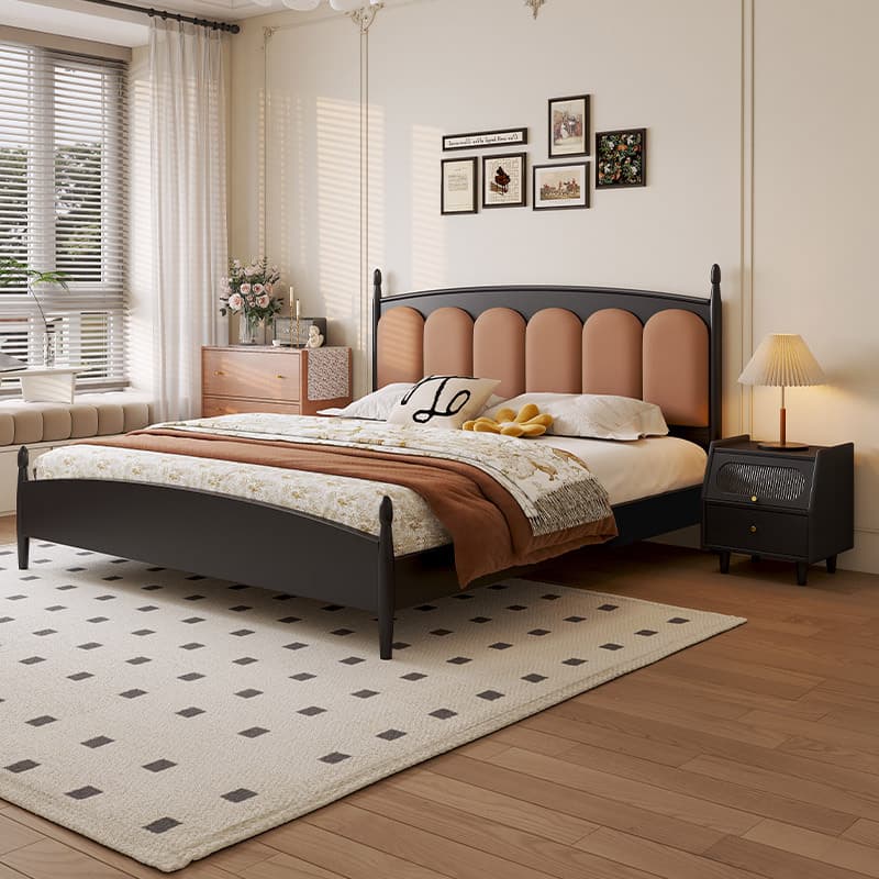 French retro solid wood bed simple 1.5 m rubber wood single bed master bedroom ancient style 1.8 m soft double bed