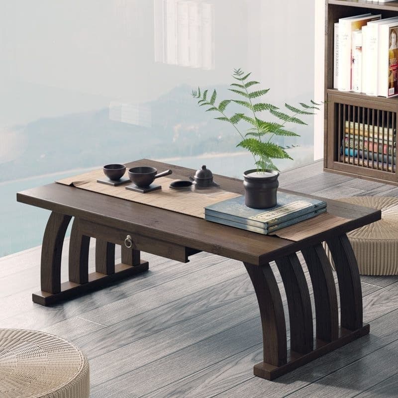 Chinese-Style Bay Window Small Coffee Table, Tatami, Simple Window Sill Balcony Bamboo Tea Table, Low Table, Carpet, Small Table for Sitting on the Floor