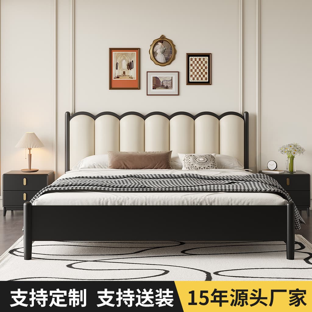 Solid wood bed master bedroom cream style new 1.8 m soft bag double bed simple 1.5 m bedroom small apartment wood bed