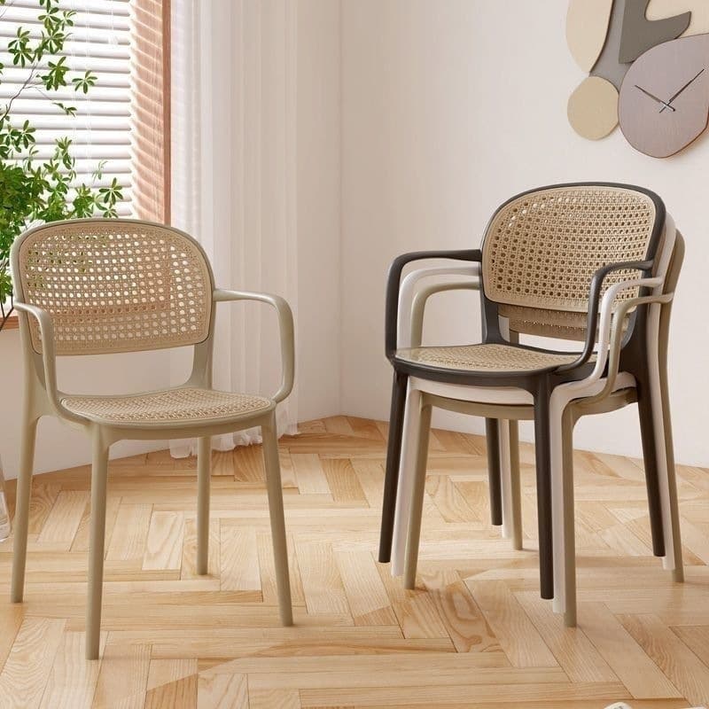Plastic Rattan Chair, Nordic Style, Stackable Dining Chair for Home Use, Outdoor Leisure, Trendy Backrest Chair, Armrest Table and Chair, Hollow Chair