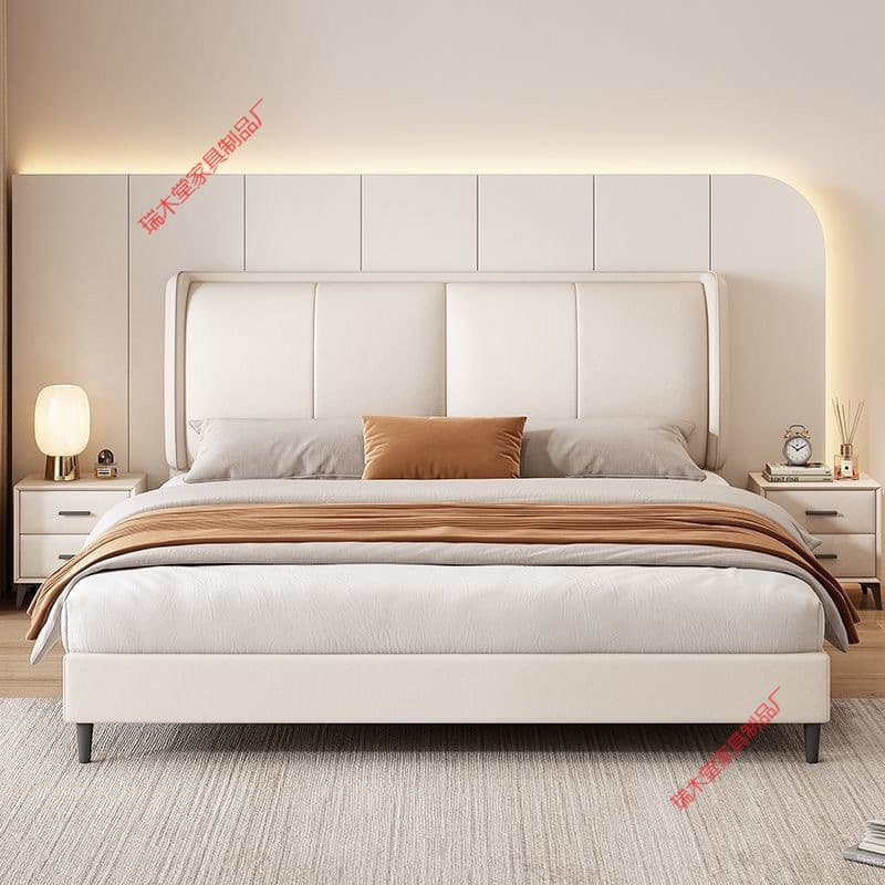 Italian-Style Double Bed Master Bedroom Large Bed 2.18m Light Luxury Cat Paw Leather Bed Wedding Bed Modern Simple Small Apartment 1.2m Bed