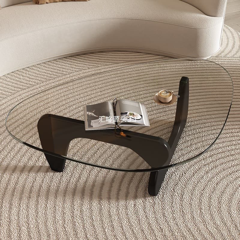 Tempered Glass Coffee Table for Small Apartments, Living Room, Home Use, Creative Solid Wood Trendy Coffee Table, Modern Minimalist Light Luxury Table
