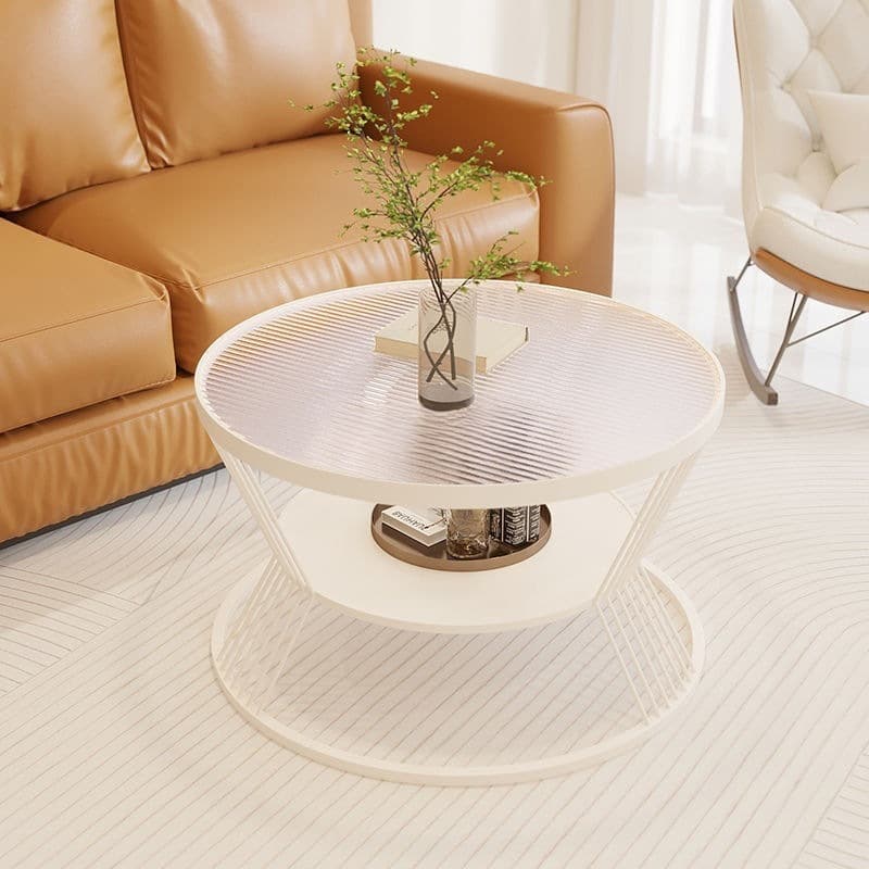 Cream-Colored Round Glass Coffee Table for Home Use in the Living Room, Tempered Glass Small Table with a Light Luxury Modern Thickened Design