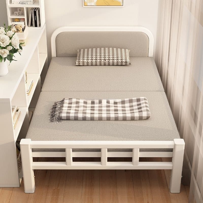 Folding Single Bed for Home Use, Small Bed for Nap, Simple Adult Bed for Rental Housing, Portable Double Bed with Hard Iron Frame