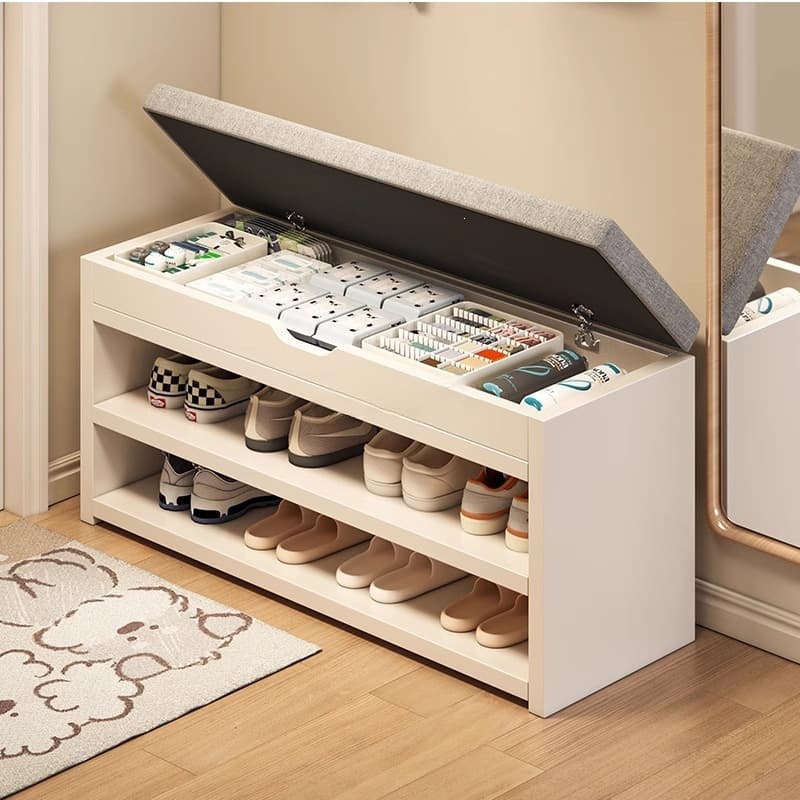 Solid Wood Entryway Shoe-Changing Bench with Storage, Integrated Shoe Cabinet and Bench for Sitting and Putting on Shoes at the Entrance