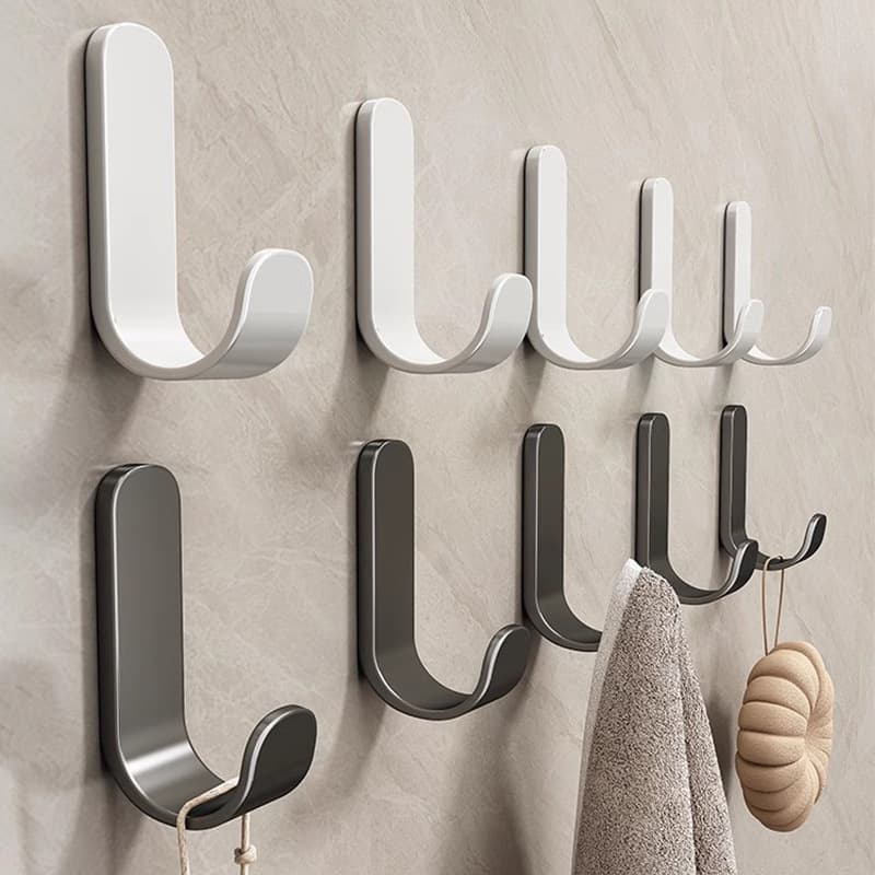 No-Nail Hooks with Strong Adhesive, No-Drill Gun Gray Sticky Hooks for Walls, Heavy-Duty Hooks for Kitchen, Bathroom, and Behind Doors