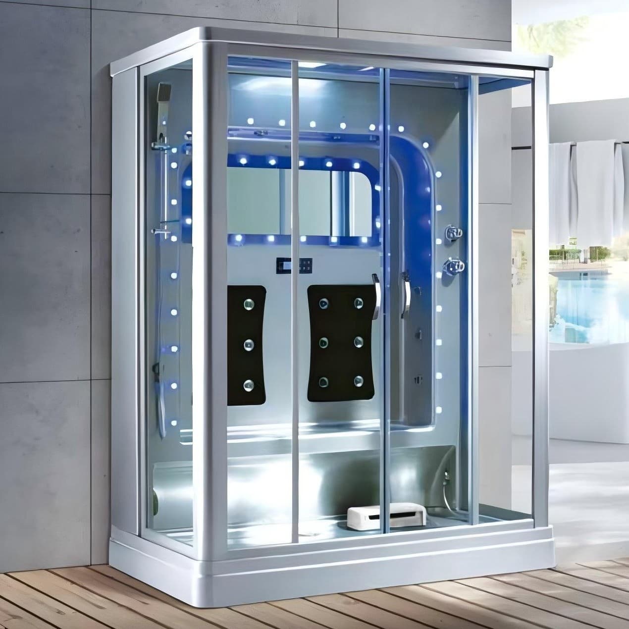 1.5/ 1.6m Bathroom Steam Shower Room with Glass Partition, Integrated Wet Steam Sauna Room with Dry and Wet Separation