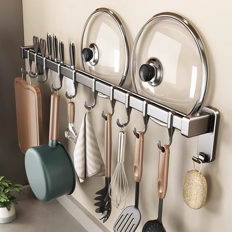 Kitchen Hooks, Punch-Free Hanging Rods, Pot Lid Racks, Spoon Shovel Racks, Multi-Functional Storage Racks, Wall-Mounted Storage Racks