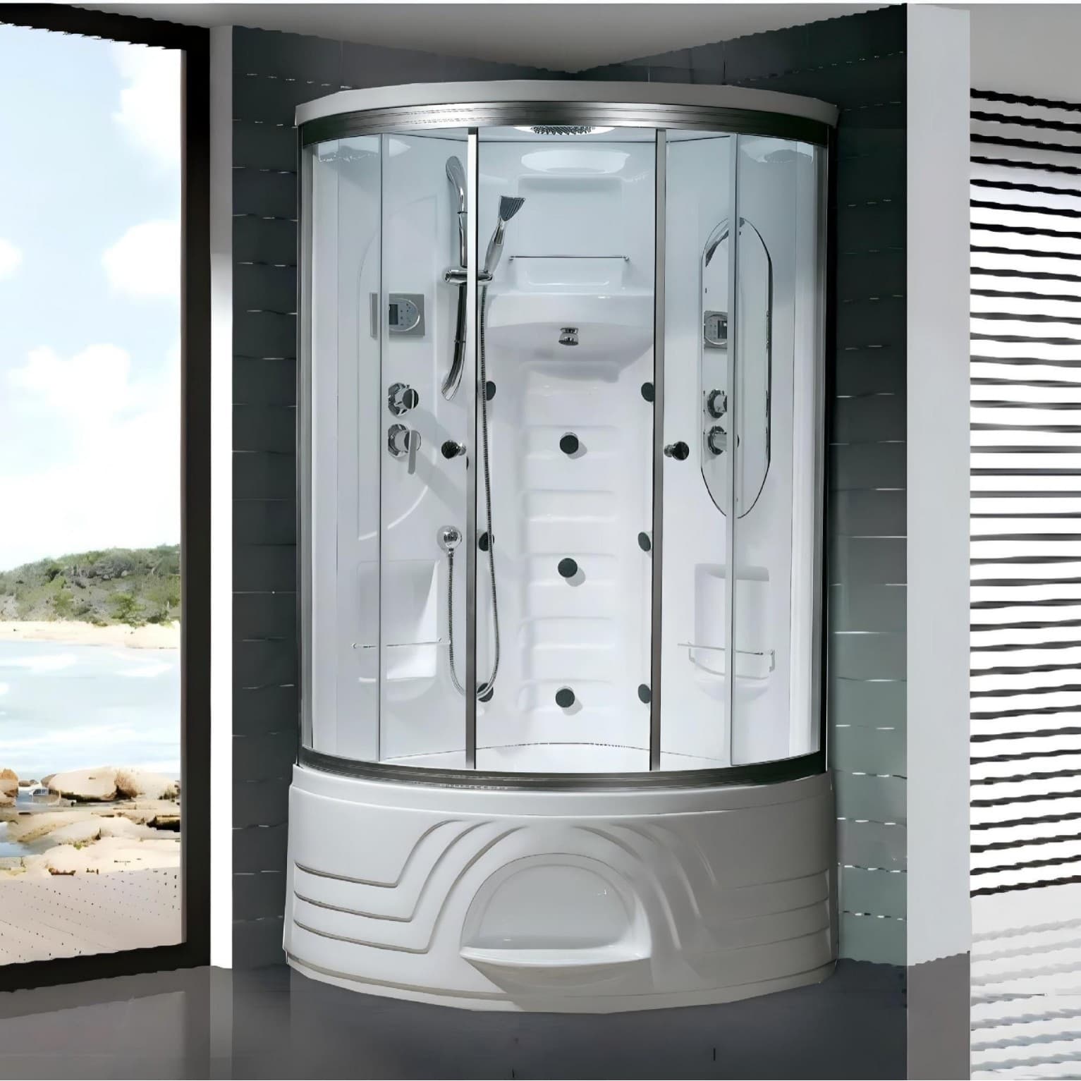 90X 90cm Arc Fan-Shaped Monolithic Steam Shower Room Integrated Enclosed Bathroom Toilet Single Sauna Room