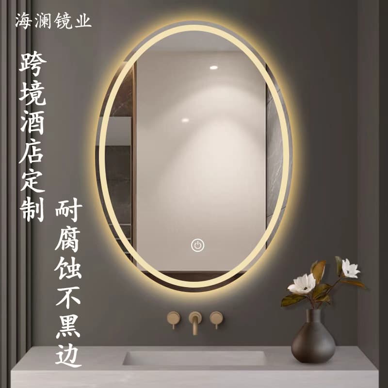 Bathroom Anti-Fog Lighted Makeup Mirror Wall-Mounted Luminous Mirror Fashionable Simple Multi-Functional Oval Bathroom Mirror