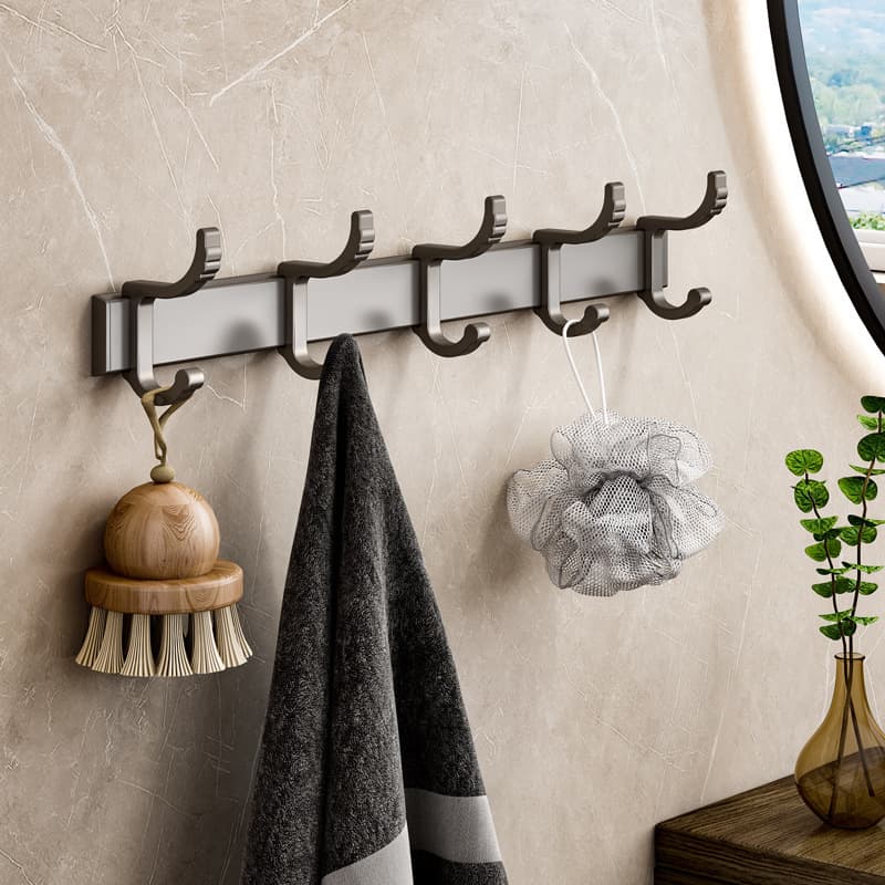 Gun Gray Bathroom Hook, No-Drill Wall-Mounted Clothes Hook, Bathroom Wall-Mounted Clothes and Towel Hook Row