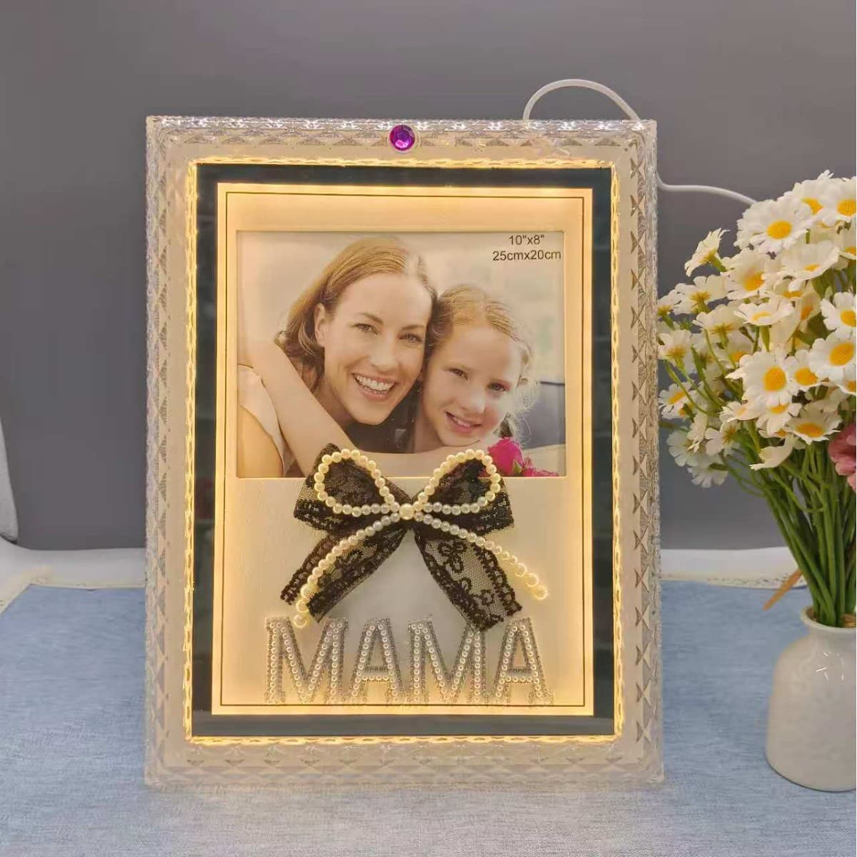Led Photo Frame Light, Luminous Photo Frame, Mother's Day Themed Table Lamp, Photo Frame with a High-End Feel, Bowknot Design, Amazon Bestseller