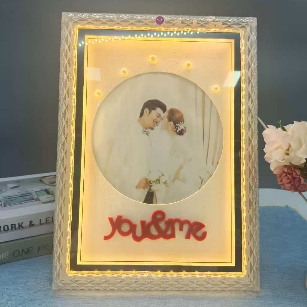 Led Photo Frame Light, Luminous Photo Frame with Stepless Brightness Adjustment, Romantic Theme Photo Frame, Bedroom Bedside Atmosphere Light, Cross-Border